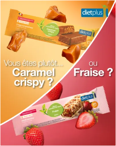nouvelle barre gourmande substitut de repas caramel ou fraise